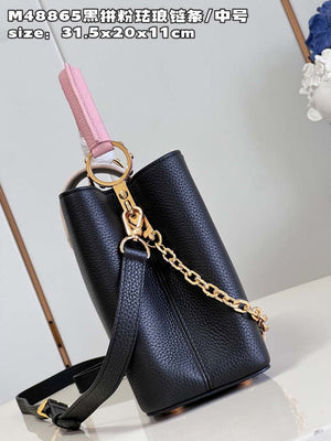LV M22512 Louis Vuitton Capucines MM Black and Rose Pink - Default Title - View 4