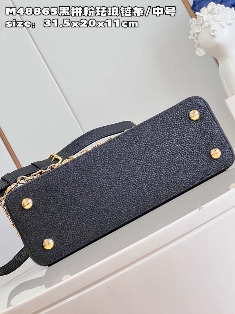 LV M22512 Louis Vuitton Capucines MM Black and Rose Pink - Default Title - View 5