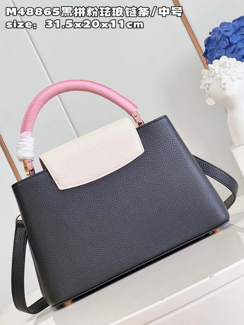 LV M22512 Louis Vuitton Capucines MM Black and Rose Pink - Default Title - View 6