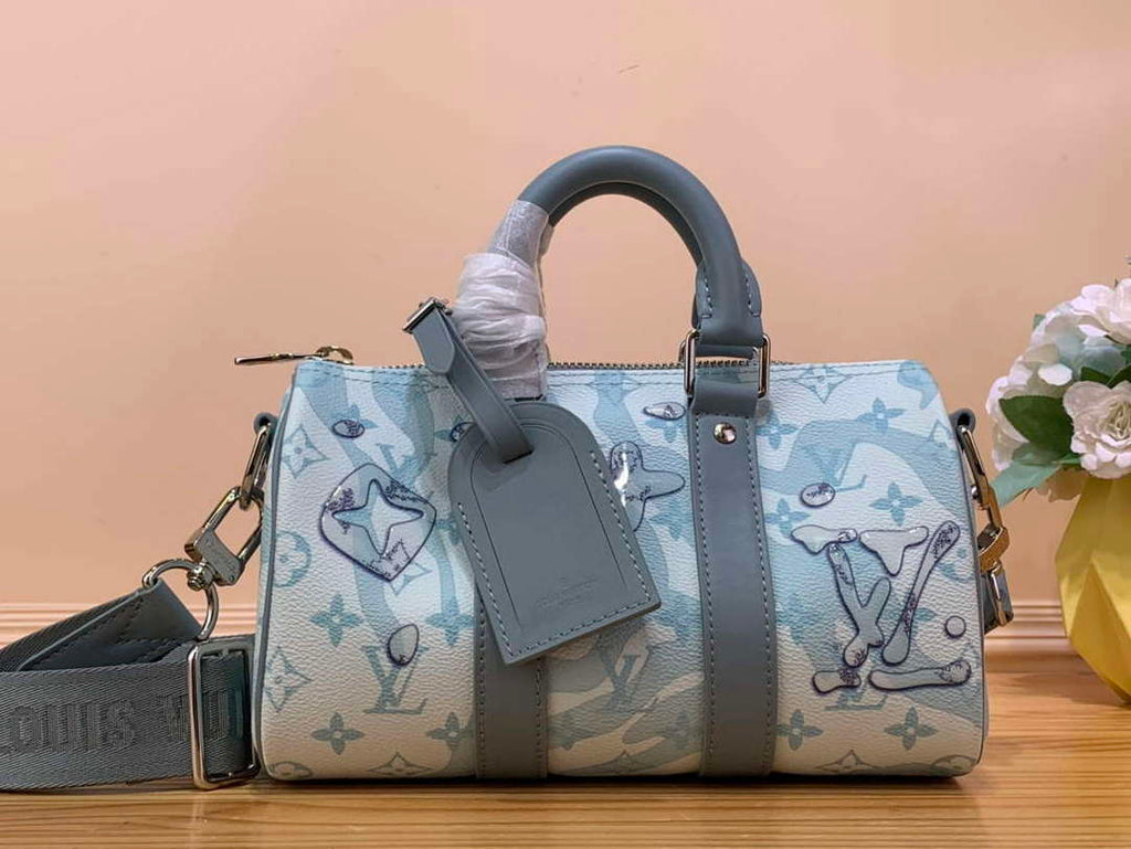 LV M22527 Louis Vuitton Keepall Bandouliere 25 Bag Crystal Blue