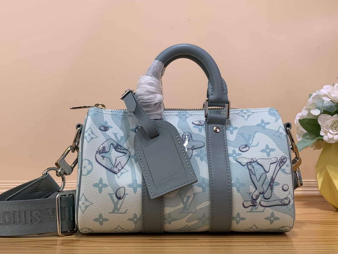 LV M22527 Louis Vuitton Keepall Bandouliere 25 Bag Crystal Blue