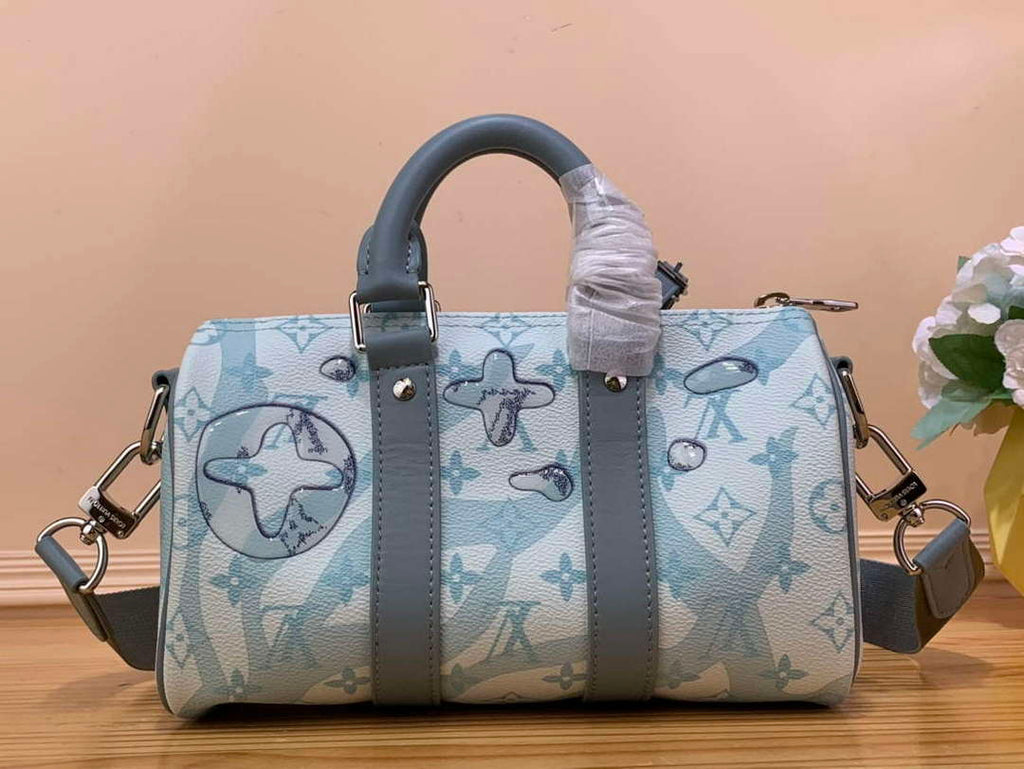 LV M22527 Louis Vuitton Keepall Bandouliere 25 Bag Crystal Blue