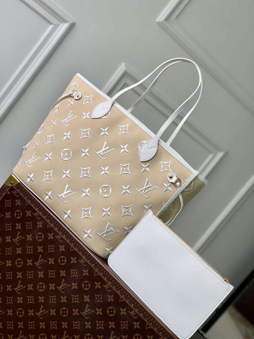 LV M22839 Louis Vuitton Neverfull MM Tote Bag White - Default Title - View 1