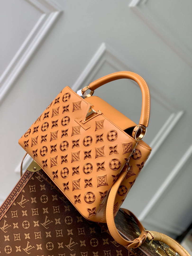 LV M22863 Louis Vuitton Capucines MM Handbag Saffron Yellow - Default Title - View 2