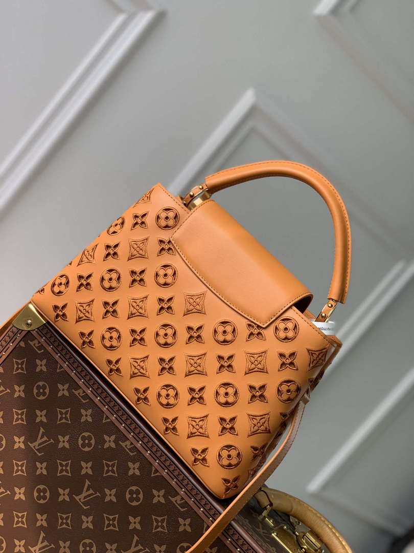 LV M22863 Louis Vuitton Capucines MM Handbag Saffron Yellow - Default Title - View 3