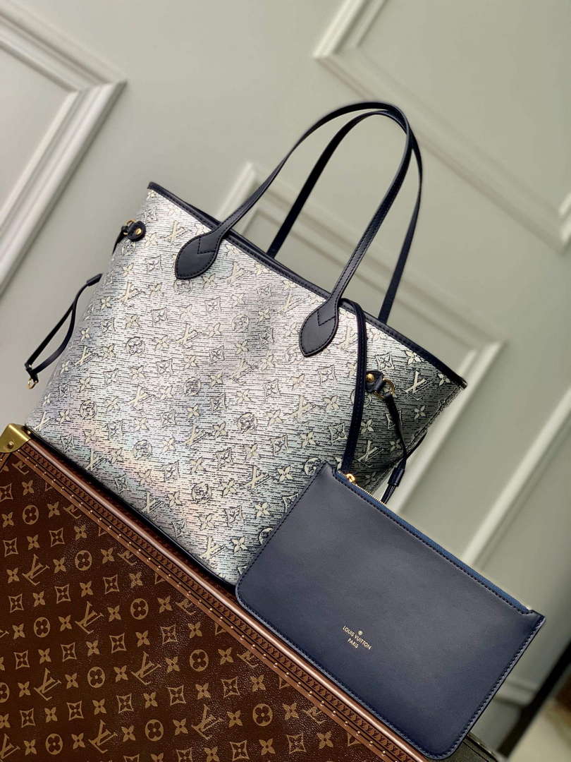 LV M22921 Louis Vuitton Neverfull MM Tote Bag Blue - Default Title - View 1