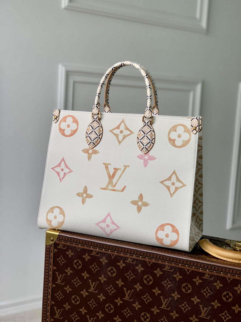 LV M22975 Louis Vuitton OnTheGo MM Tote Bag Beige - Default Title - View 1
