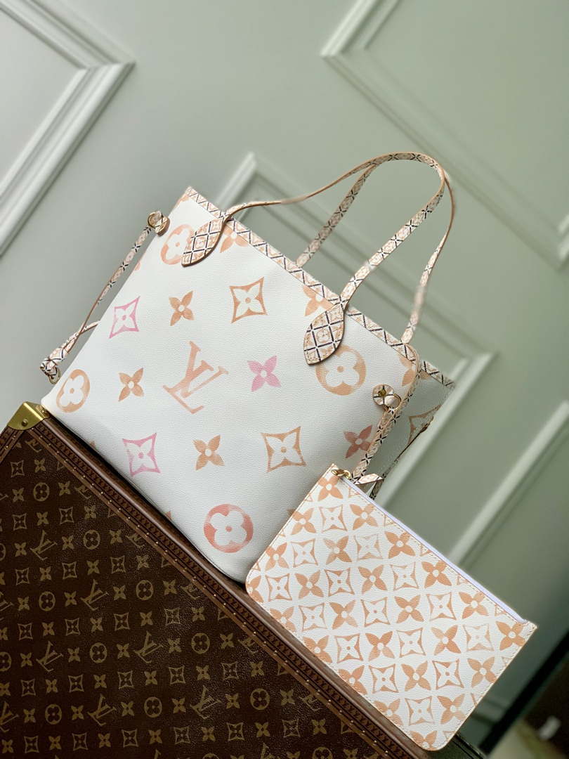 LV M22978 Louis Vuitton M22979 Neverfull MM Tote Bag Apricot - Default Title - View 1