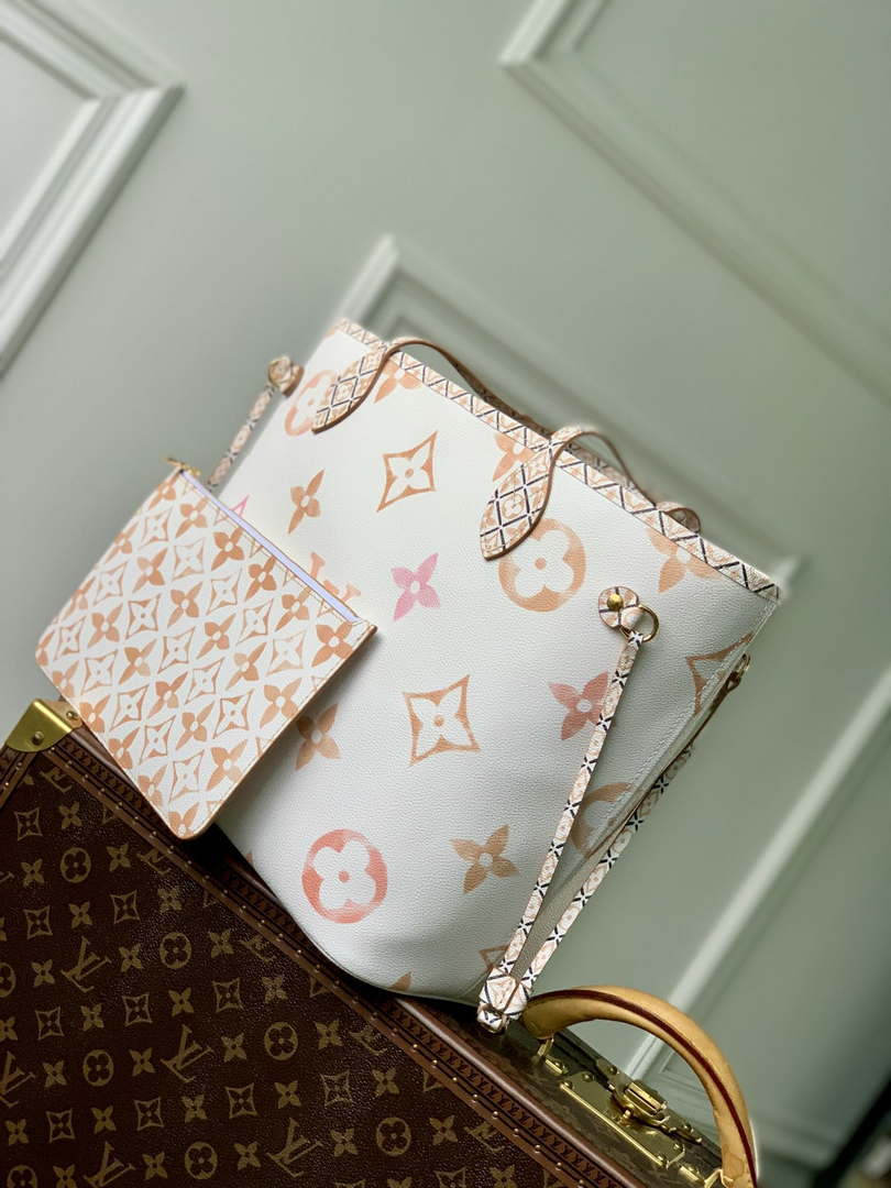 LV M22978 Louis Vuitton M22979 Neverfull MM Tote Bag Apricot