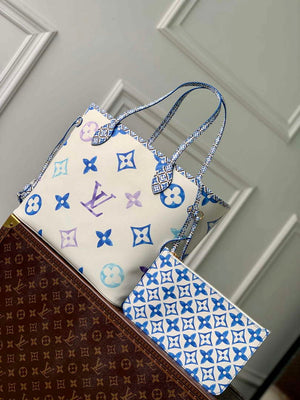 LV M22979 Louis Vuitton Neverfull MM Tote Bag Blue - Default Title - View 1
