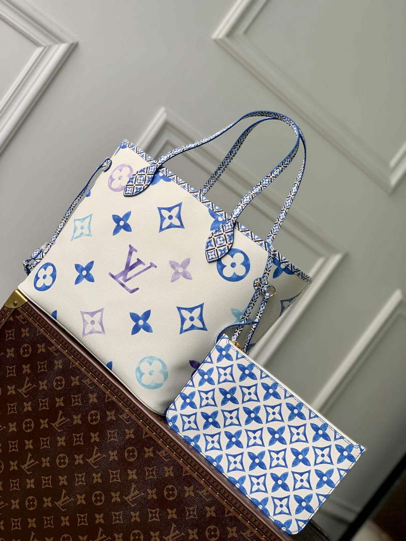 LV M22979 Louis Vuitton Neverfull MM Tote Bag Blue - Default Title - View 1