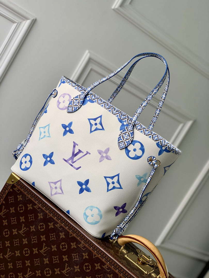 LV M22979 Louis Vuitton Neverfull MM Tote Bag Blue - Default Title - View 2