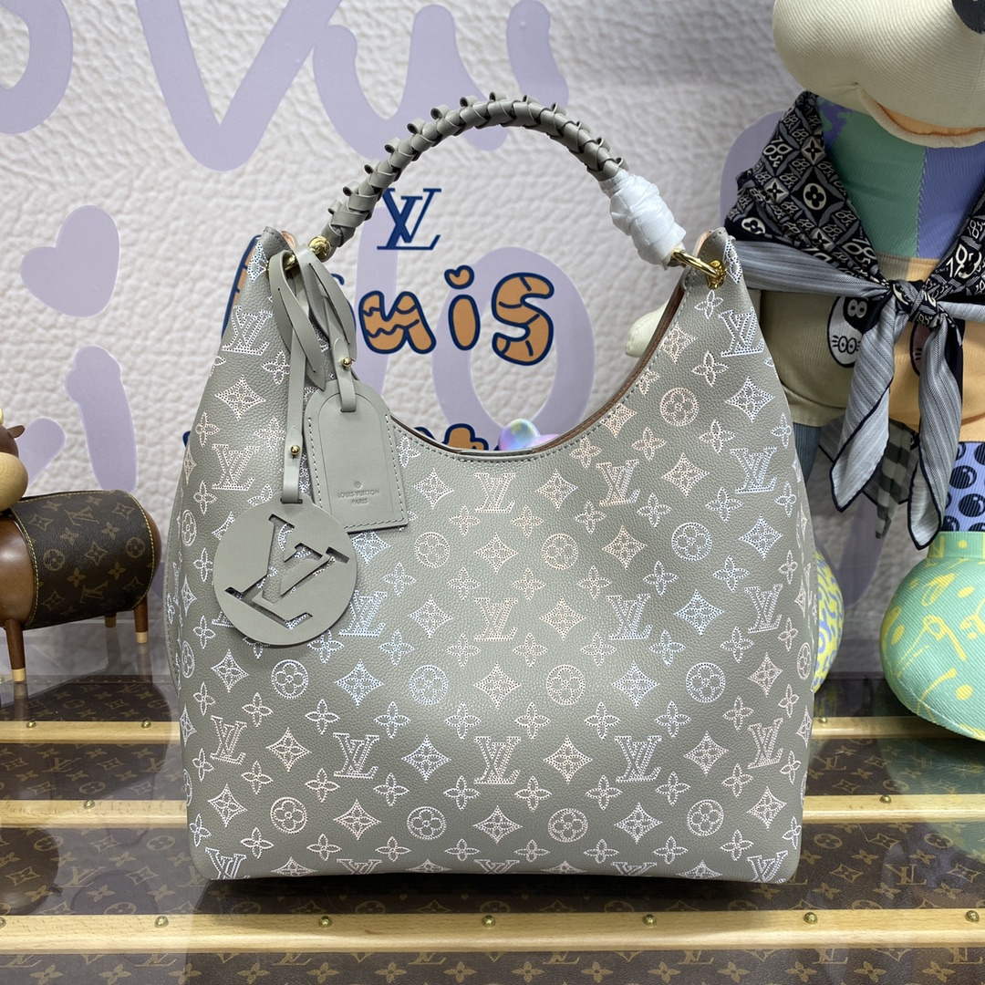 LV M23396 Louis Vuitton Carmel Hobo Bag Mahina Leather Gray - Default Title - View 1