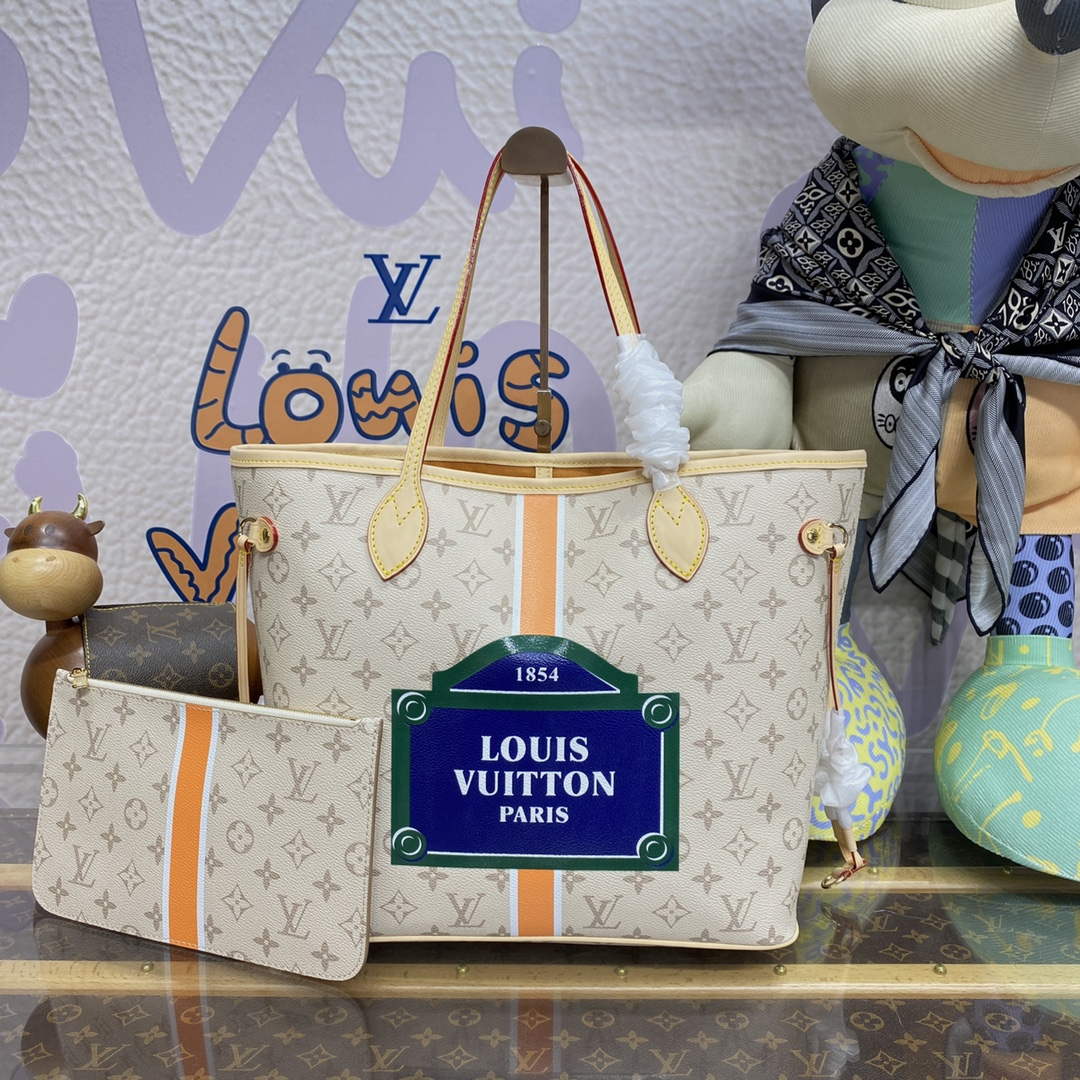 LV M23501 Louis Vuitton Neverfull MM Tote Bag Beige/Ochre - Default Title - View 1