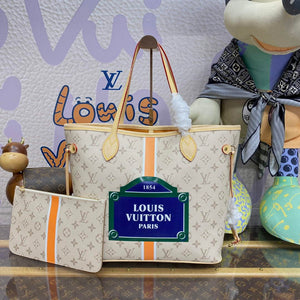 LV M23501 Louis Vuitton Neverfull MM Tote Bag Beige/Ochre - Default Title - View 1