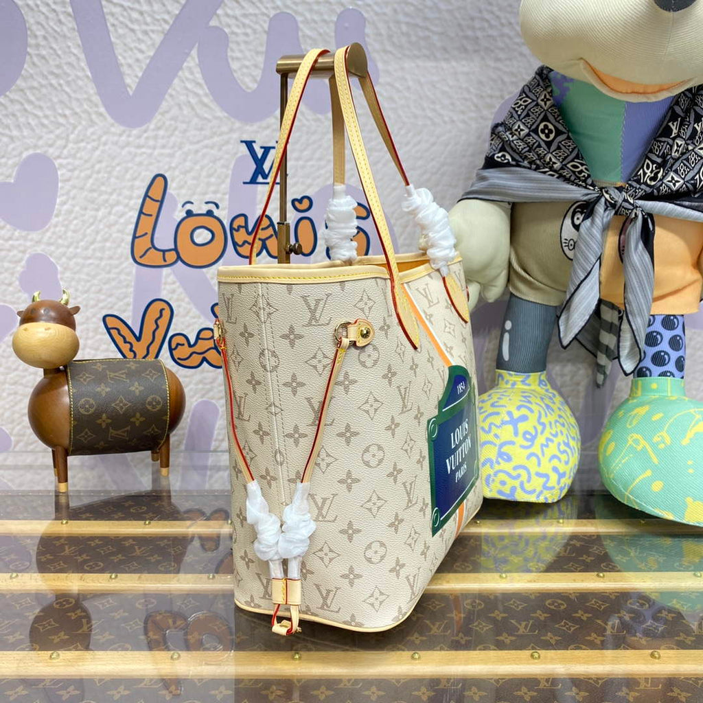 LV M23501 Louis Vuitton Neverfull MM Tote Bag Beige/Ochre