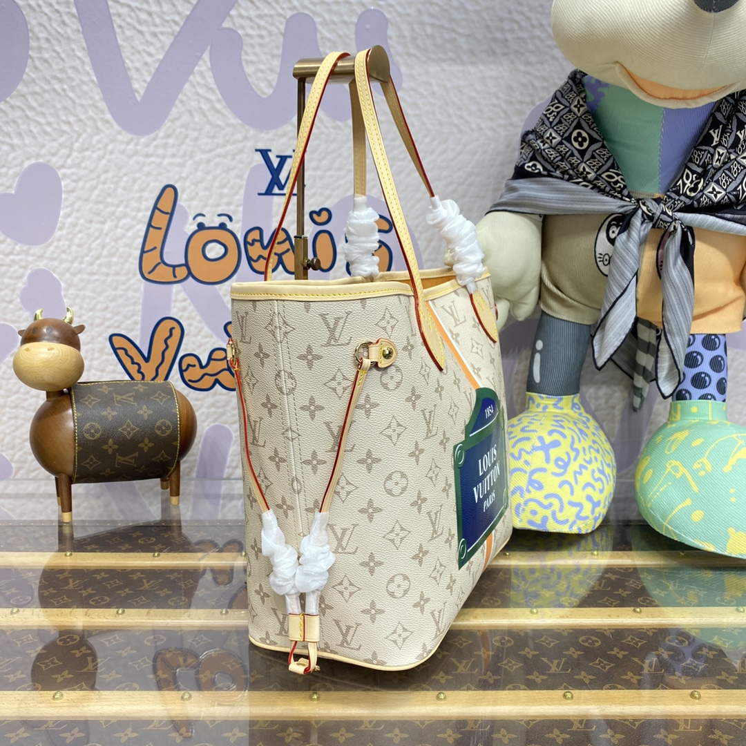 LV M23501 Louis Vuitton Neverfull MM Tote Bag Beige/Ochre - Default Title - View 3