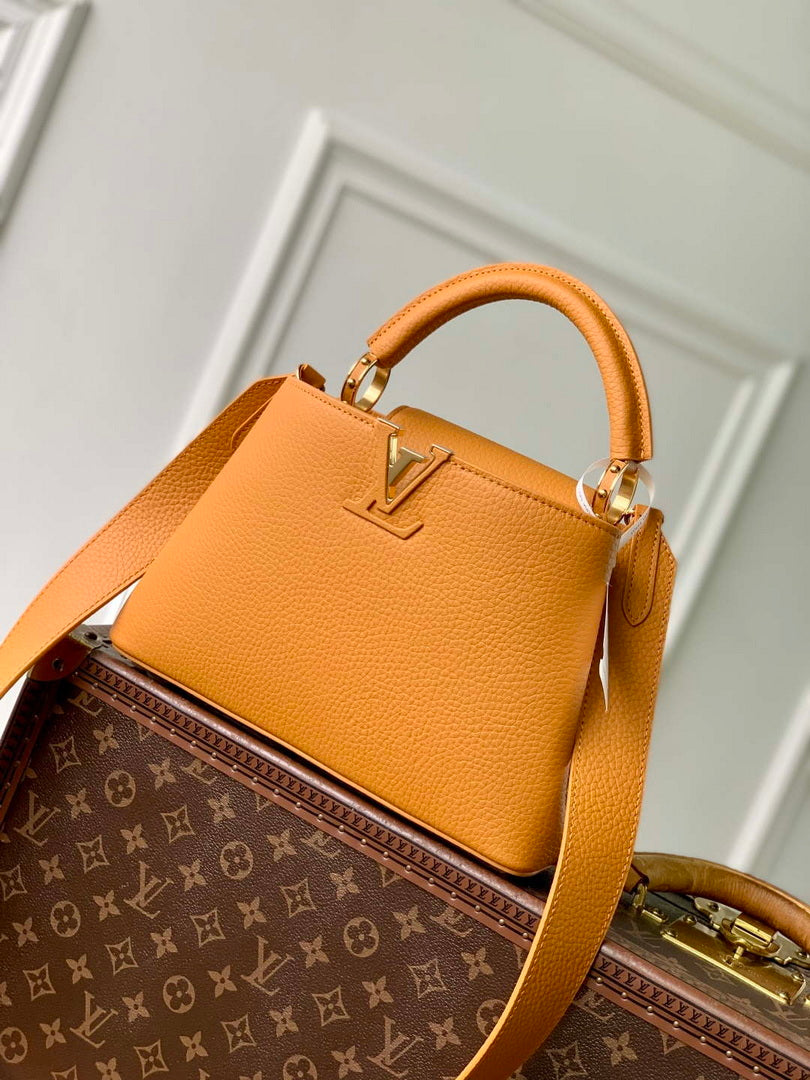 LV M23703 Louis Vuitton Capucines BB Bag Ocre Taurillon leather