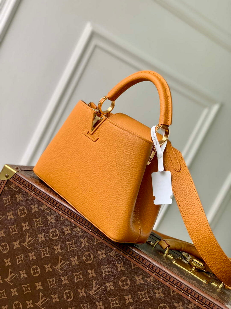 LV M23703 Louis Vuitton Capucines BB Bag Ocre Taurillon leather