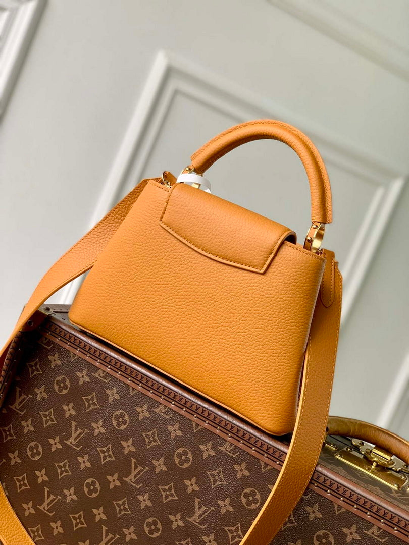 LV M23703 Louis Vuitton Capucines BB Bag Ocre Taurillon leather
