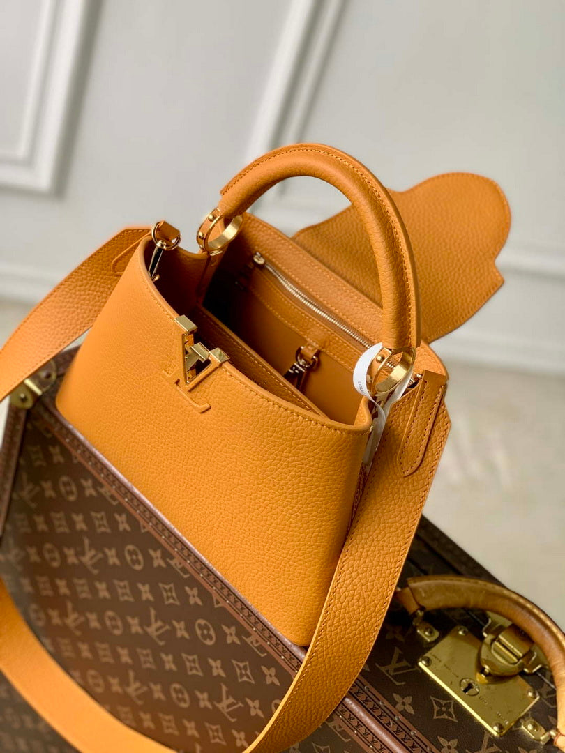 LV M23703 Louis Vuitton Capucines BB Bag Ocre Taurillon leather
