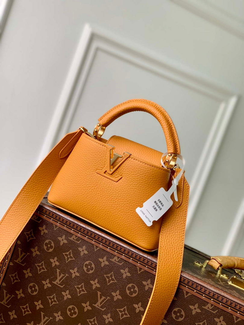 LV M23703 Louis Vuitton Capucines Mini Bag Ocre Taurillon leather