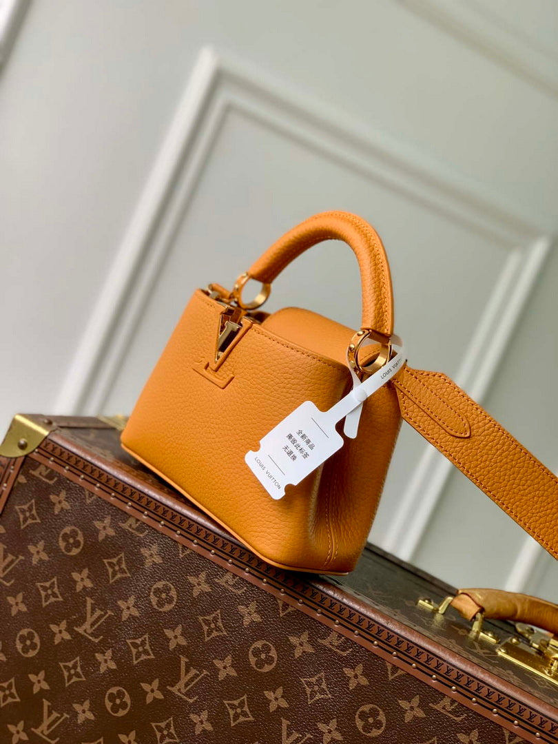 LV M23703 Louis Vuitton Capucines Mini Bag Ocre Taurillon leather
