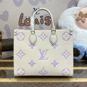 LV M23937 Louis Vuitton OnTheGo MM Bicolor Monogram Empreinte Leather Latte Bubble Tea Purple - Default Title - View 2
