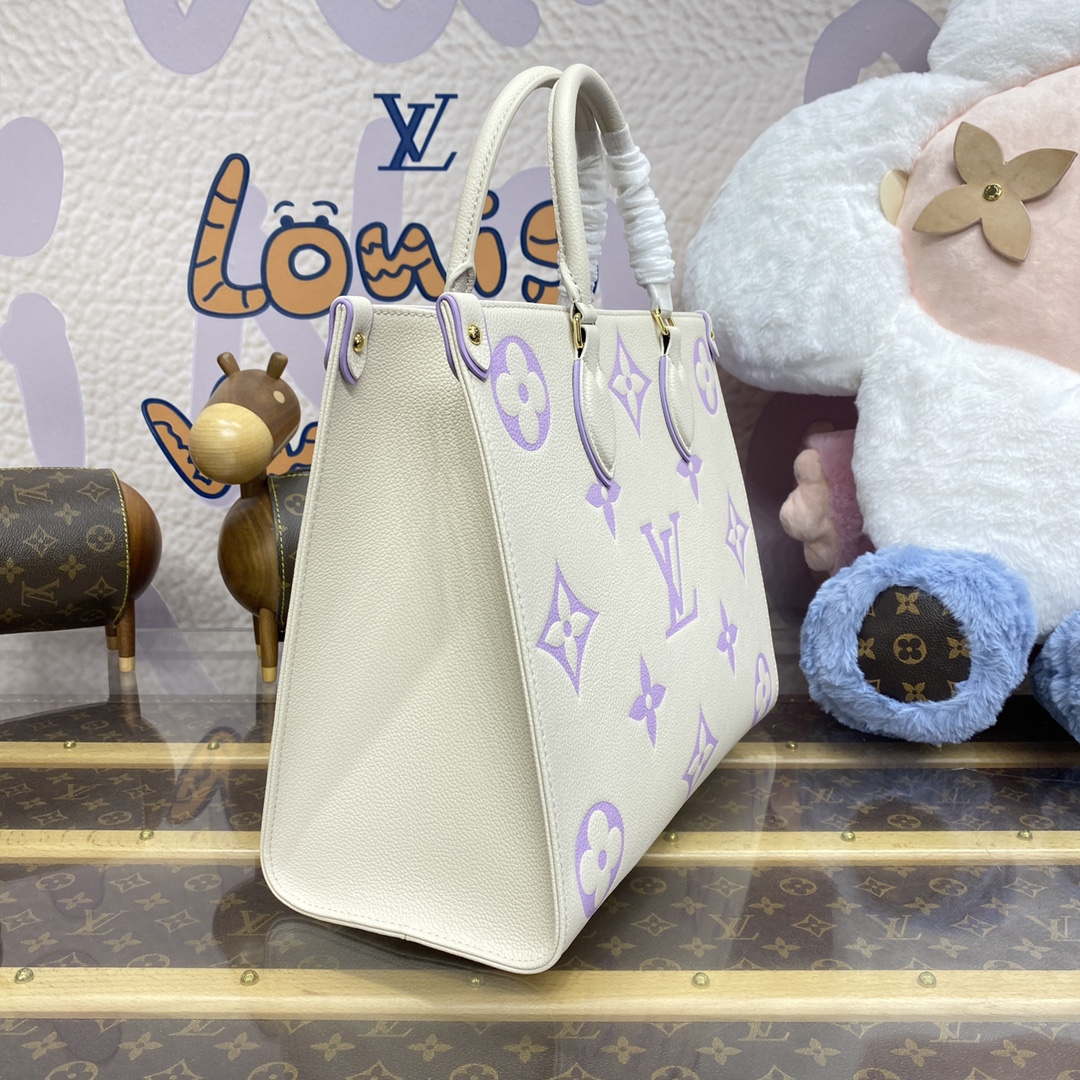 LV M23937 Louis Vuitton OnTheGo MM Bicolor Monogram Empreinte Leather Latte Bubble Tea Purple - Default Title - View 3