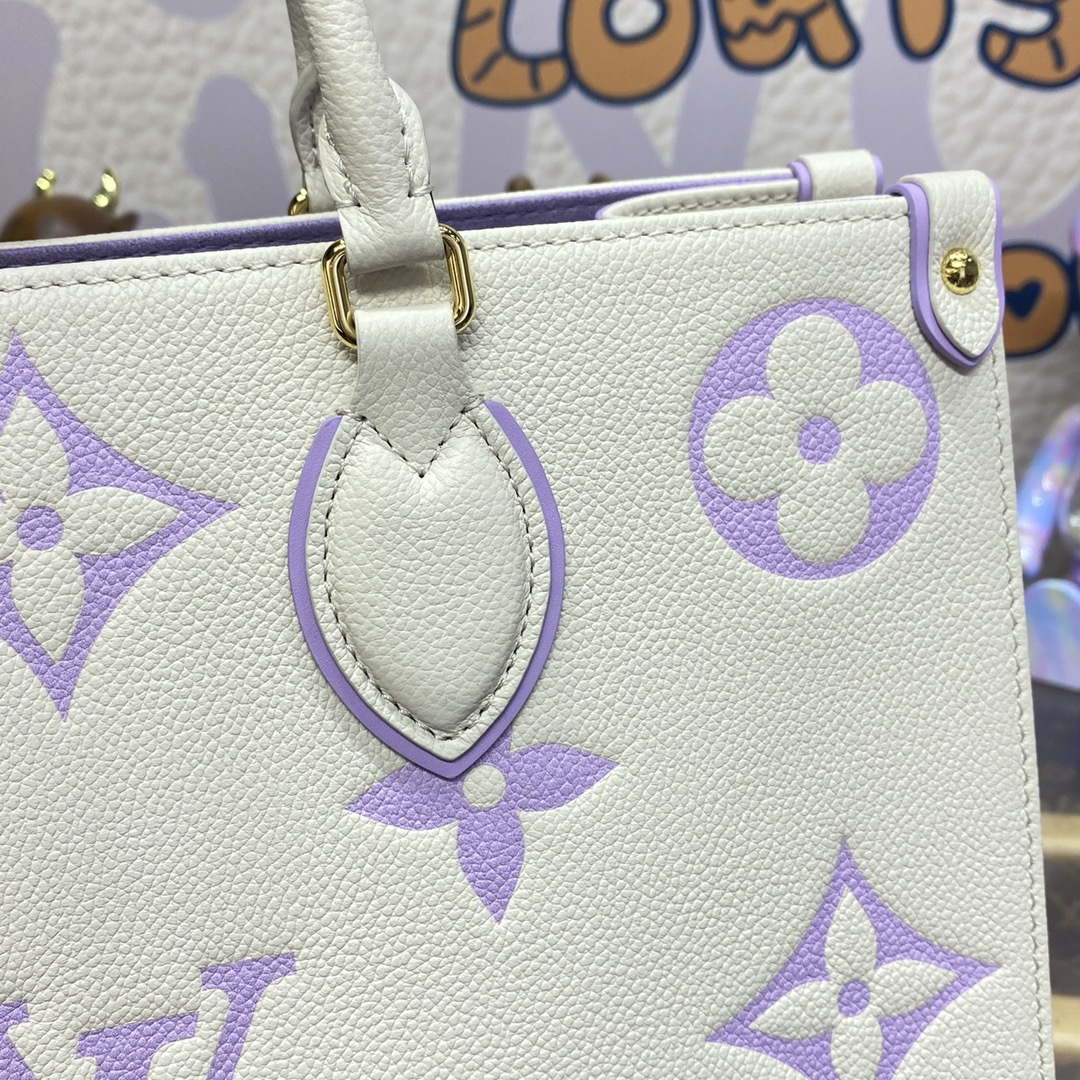 LV M23937 Louis Vuitton OnTheGo MM Bicolor Monogram Empreinte Leather Latte Bubble Tea Purple - Default Title - View 6