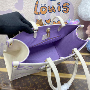 LV M23937 Louis Vuitton OnTheGo MM Bicolor Monogram Empreinte Leather Latte Bubble Tea Purple - Default Title - View 9