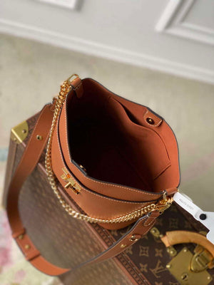 LV M24165 Louis Vuitton Lock and Walk Bucket Bag Cognac Brown - Default Title - View 9