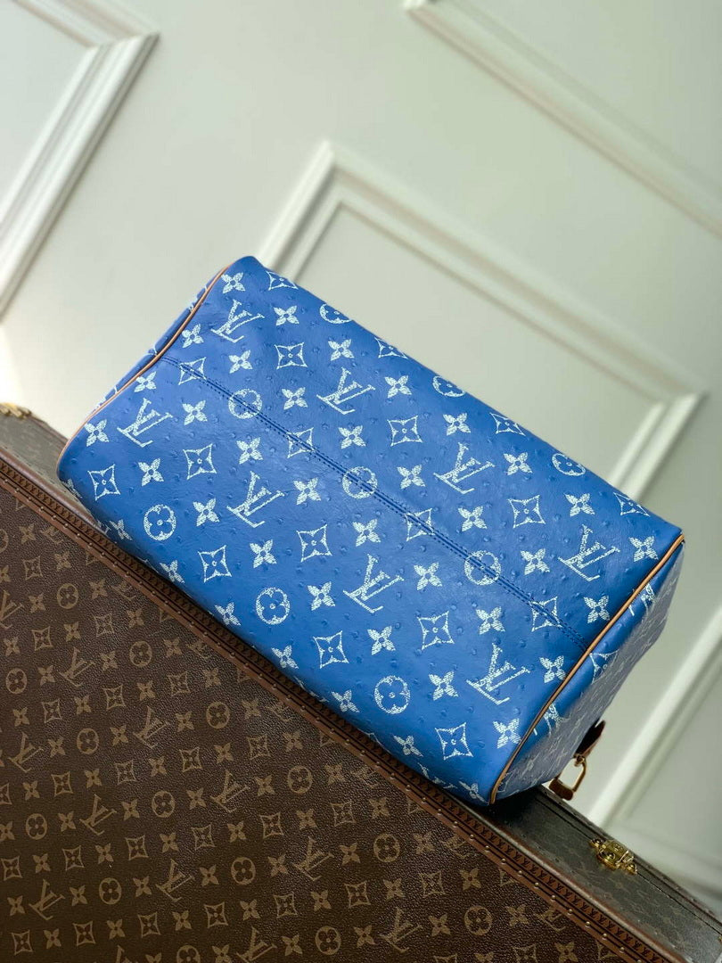 LV M24417 Louis Vuitton Speedy P9 Bandouliere 40 Bag Blue Ostrich Pattern