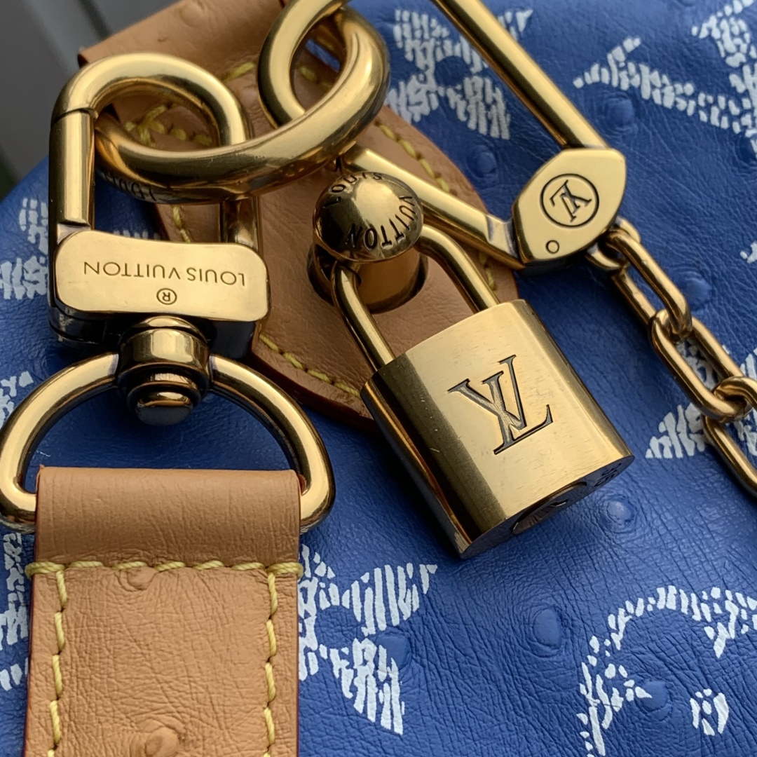 LV M24417 Louis Vuitton Speedy P9 Bandouliere 40 Bag Blue Ostrich Pattern