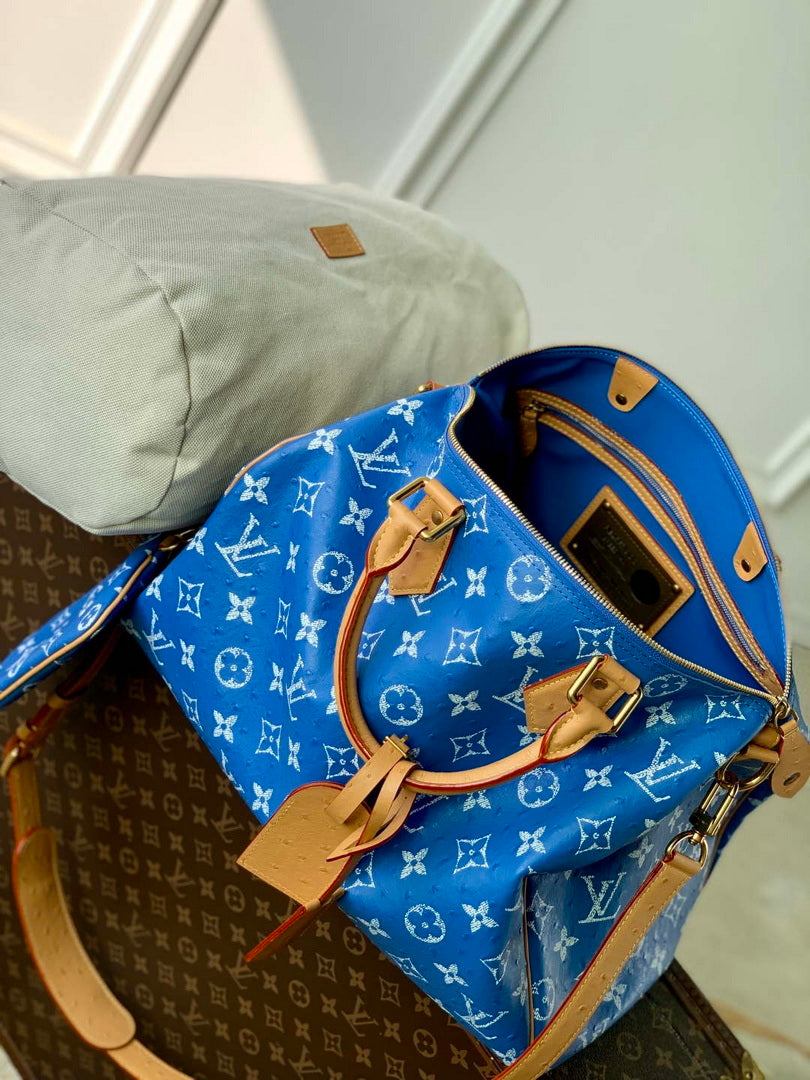 LV M24417 Louis Vuitton Speedy P9 Bandouliere 40 Bag Blue Ostrich Pattern