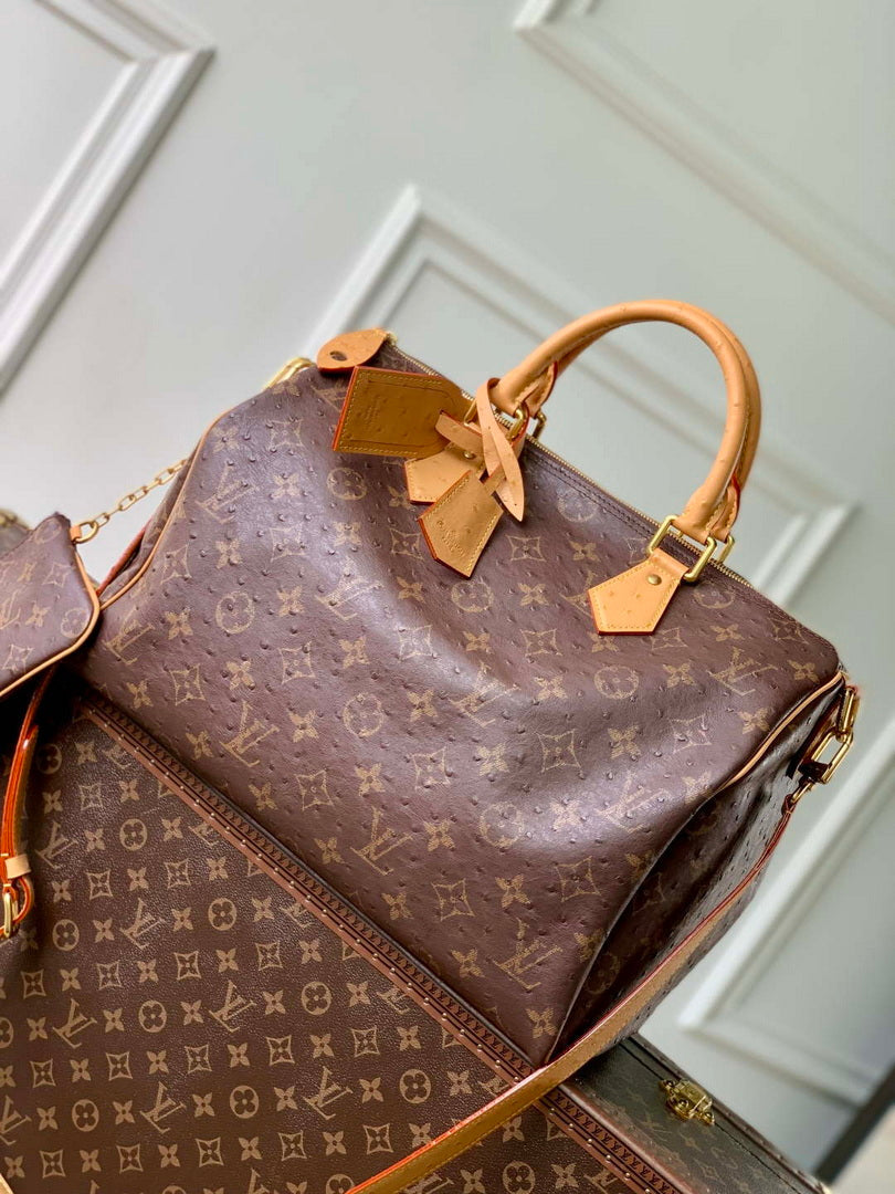 LV M24417 Louis Vuitton Speedy P9 Bandouliere 40 Bag Brown Ostrich Pattern