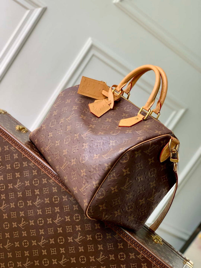 LV M24417 Louis Vuitton Speedy P9 Bandouliere 40 Bag Brown Ostrich Pattern