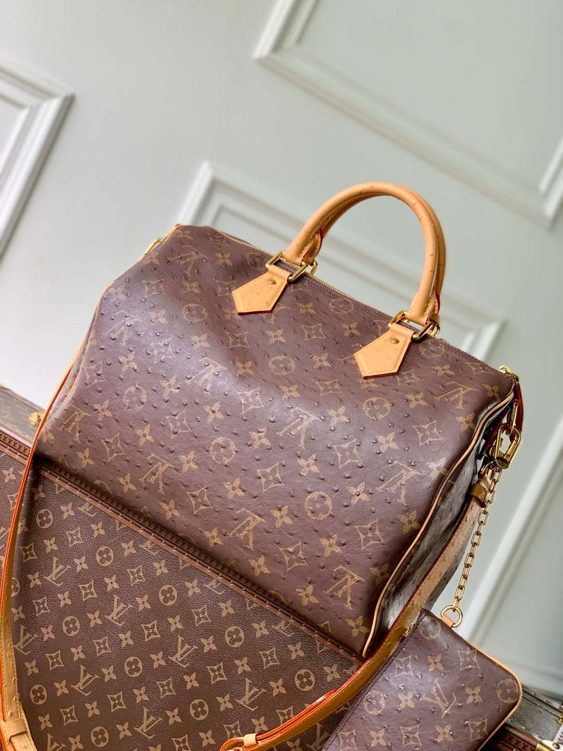 LV M24417 Louis Vuitton Speedy P9 Bandouliere 40 Bag Brown Ostrich Pattern