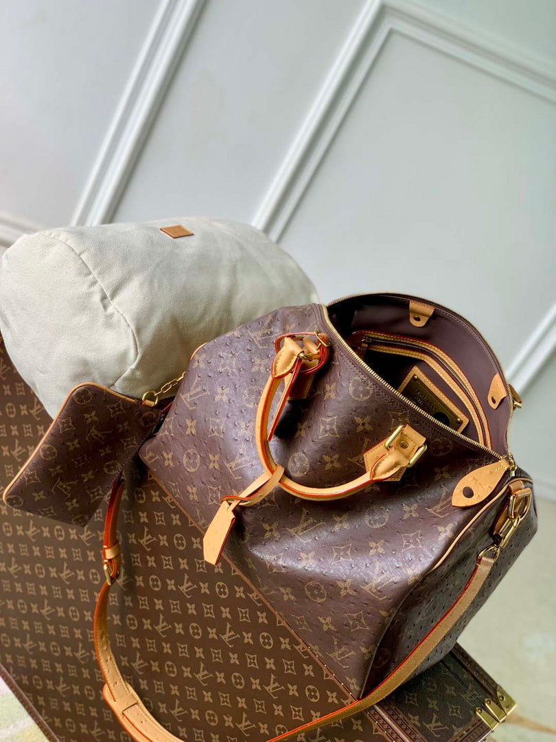LV M24417 Louis Vuitton Speedy P9 Bandouliere 40 Bag Brown Ostrich Pattern
