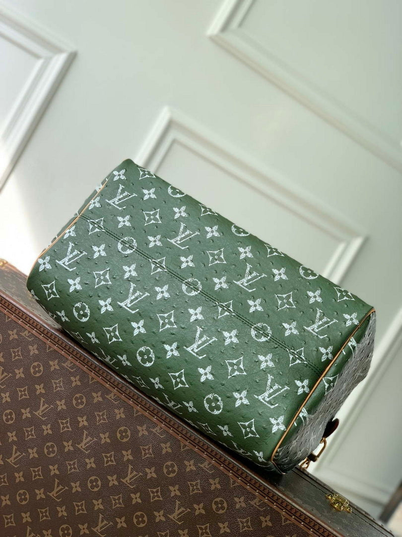 LV M24417 Louis Vuitton Speedy P9 Bandouliere 40 Bag Dark Green Ostrich Pattern