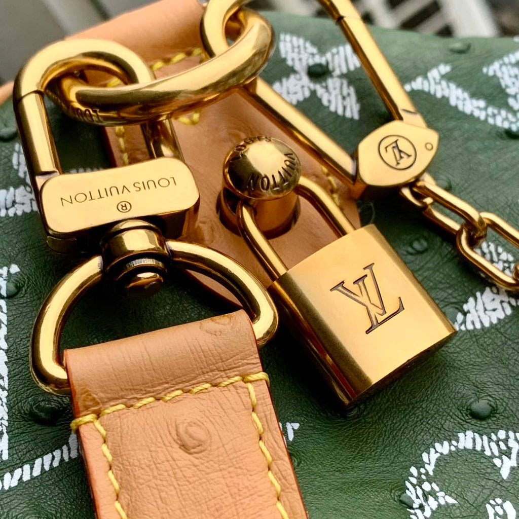 LV M24417 Louis Vuitton Speedy P9 Bandouliere 40 Bag Dark Green Ostrich Pattern