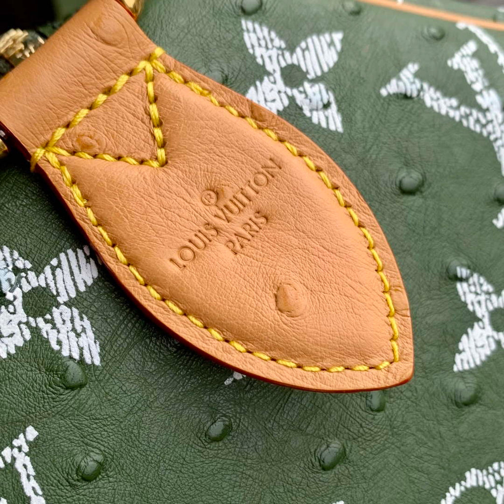 LV M24417 Louis Vuitton Speedy P9 Bandouliere 40 Bag Dark Green Ostrich Pattern