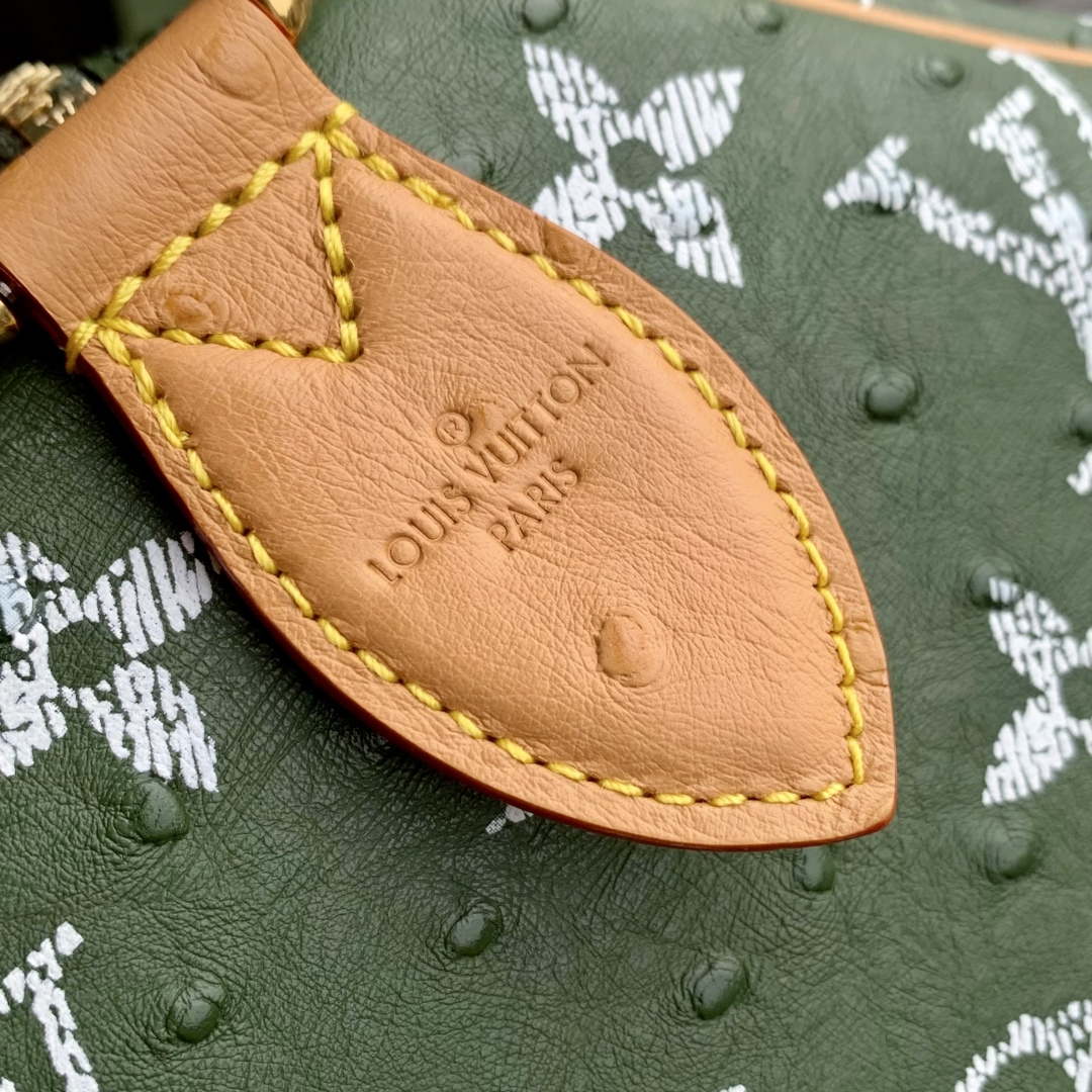 LV M24417 Louis Vuitton Speedy P9 Bandouliere 40 Bag Dark Green Ostrich Pattern