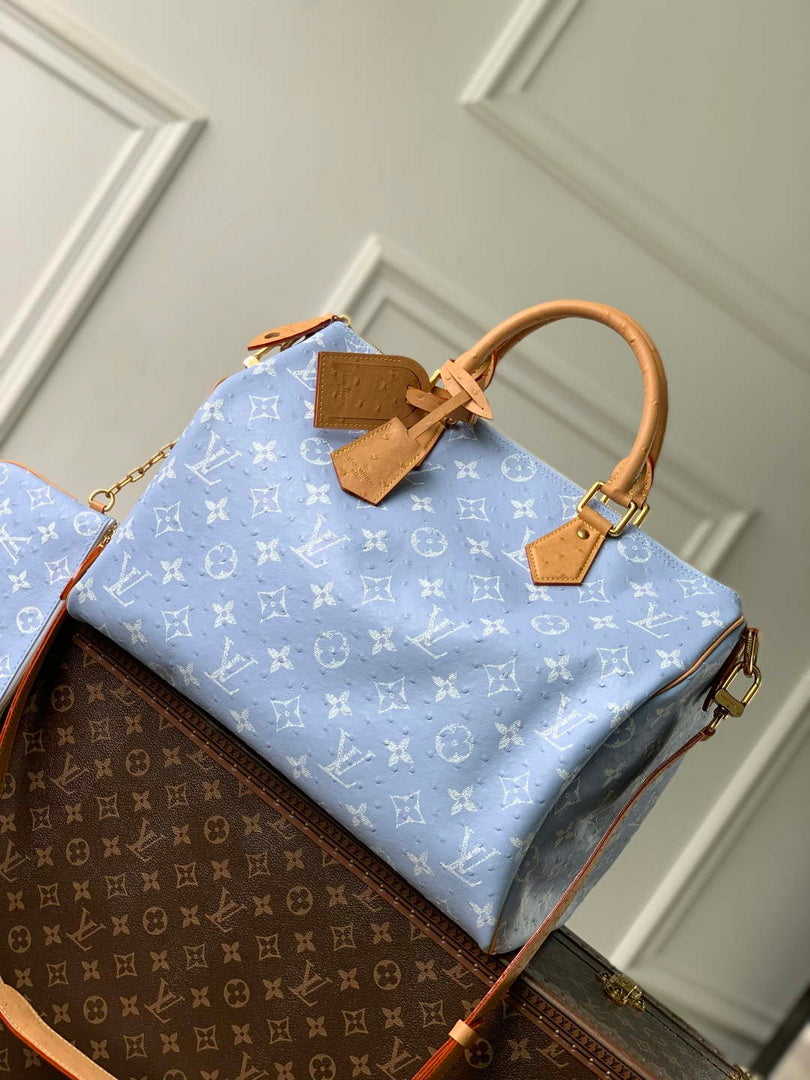 LV M24417 Louis Vuitton Speedy P9 Bandouliere 40 Bag Light blue Ostrich Pattern