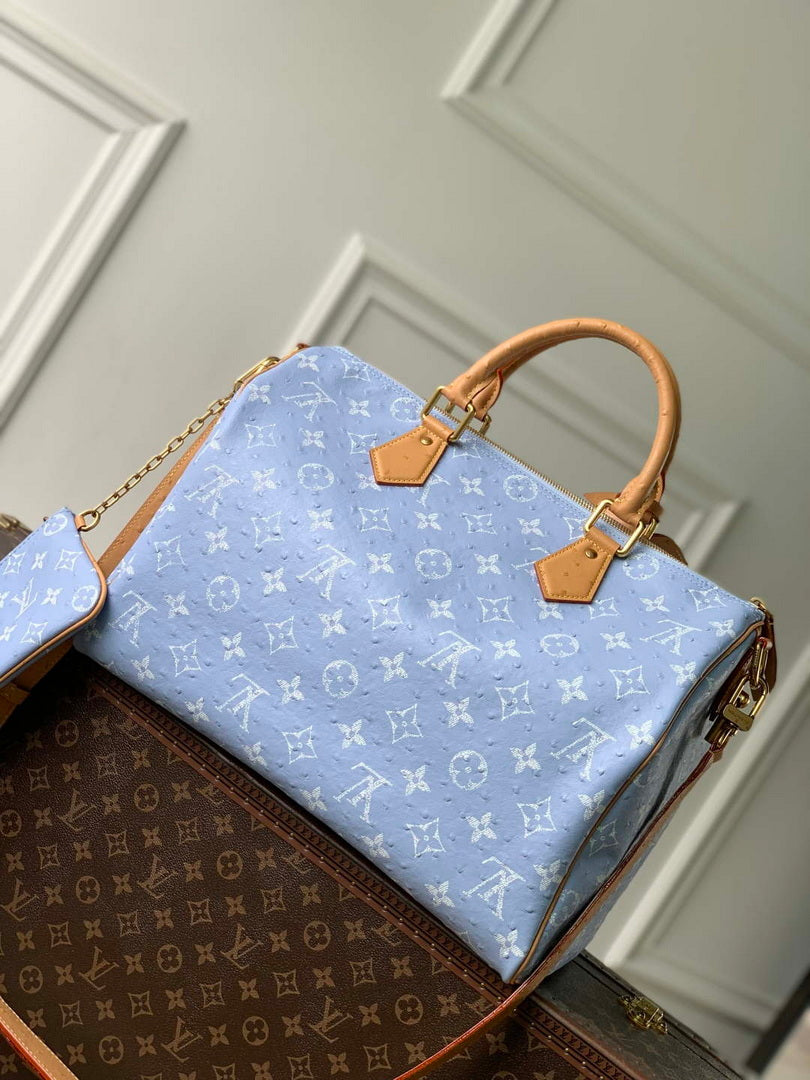 LV M24417 Louis Vuitton Speedy P9 Bandouliere 40 Bag Light blue Ostrich Pattern
