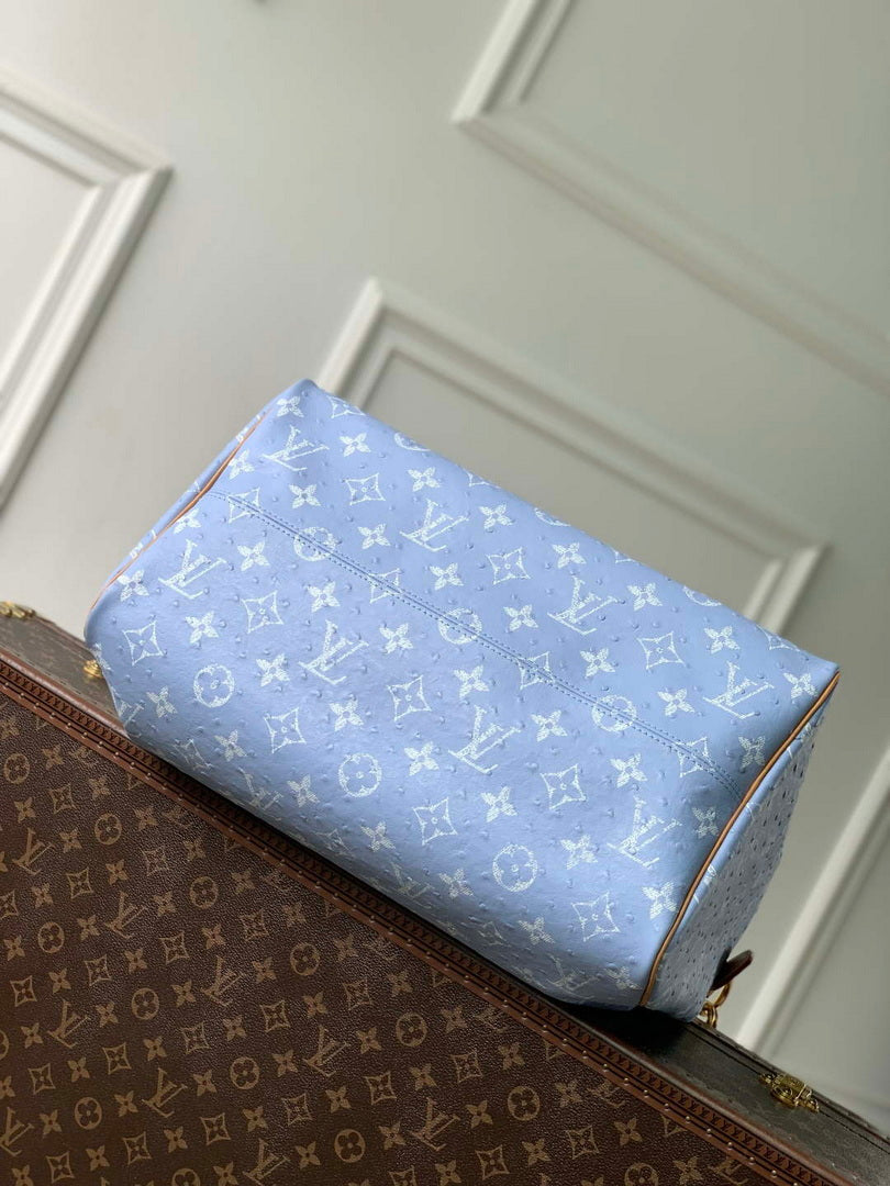 LV M24417 Louis Vuitton Speedy P9 Bandouliere 40 Bag Light blue Ostrich Pattern