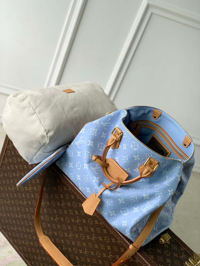 LV M24417 Louis Vuitton Speedy P9 Bandouliere 40 Bag Light blue Ostrich Pattern