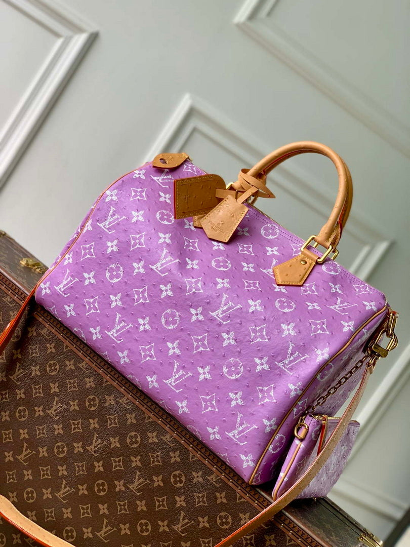 LV M24417 Louis Vuitton Speedy P9 Bandouliere 40 Bag Light purple Ostrich Pattern
