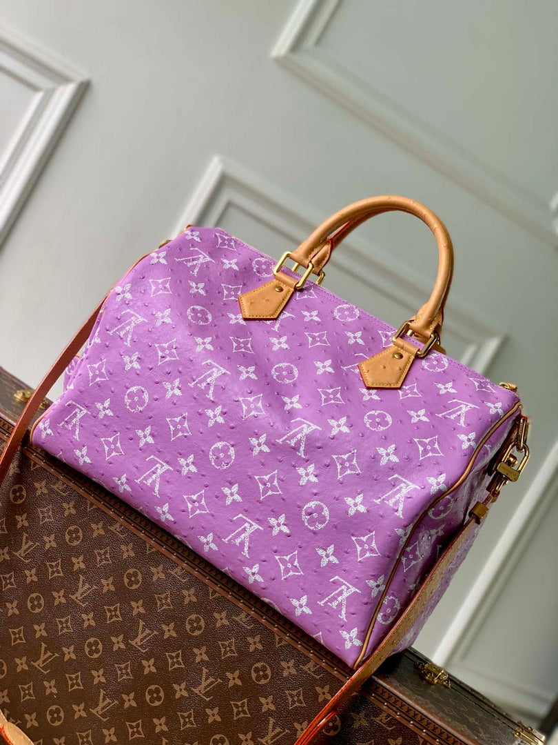LV M24417 Louis Vuitton Speedy P9 Bandouliere 40 Bag Light purple Ostrich Pattern