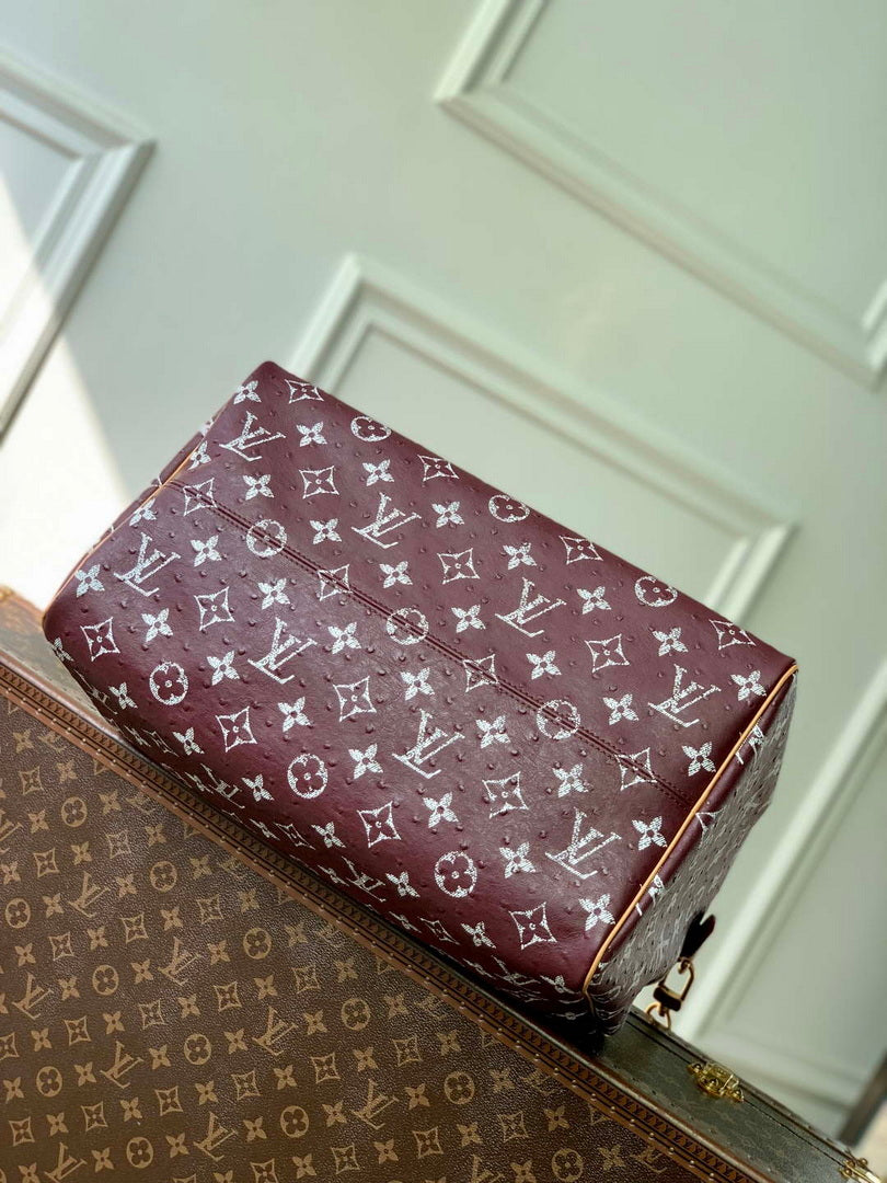 LV M24417 Louis Vuitton Speedy P9 Bandouliere 40 Bag Maroon Ostrich Pattern